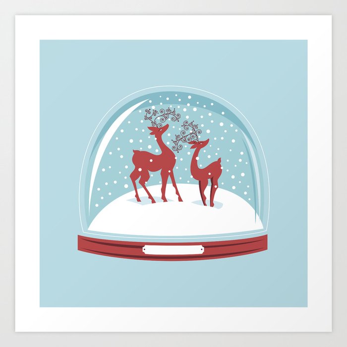 retro snow globe couple deer art print by rusanovska society6