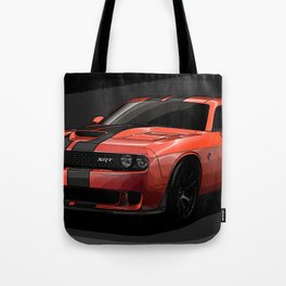 Challenger Hell Cat Car Orange Red with Stripes Tote Bag