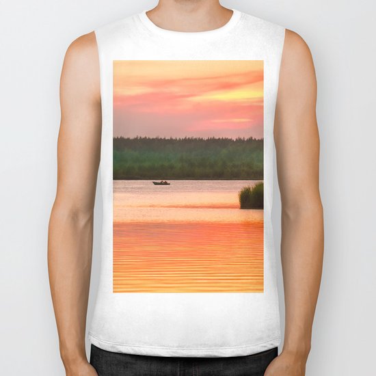 Summer sunset on Wild lake Biker Tank