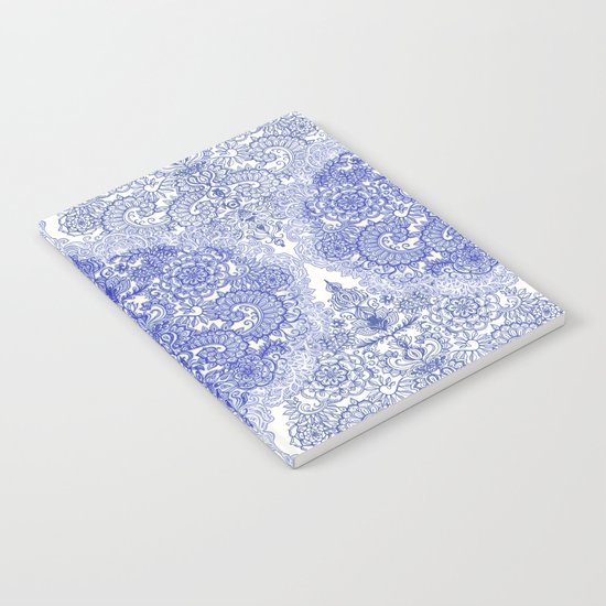 Happy Place Doodle in Cornflower Blue, White & Grey Notebook