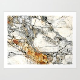 White and Rust Marble Slab Art Print