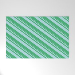 [ Thumbnail: Powder Blue and Sea Green Colored Stripes Pattern Welcome Mat ]