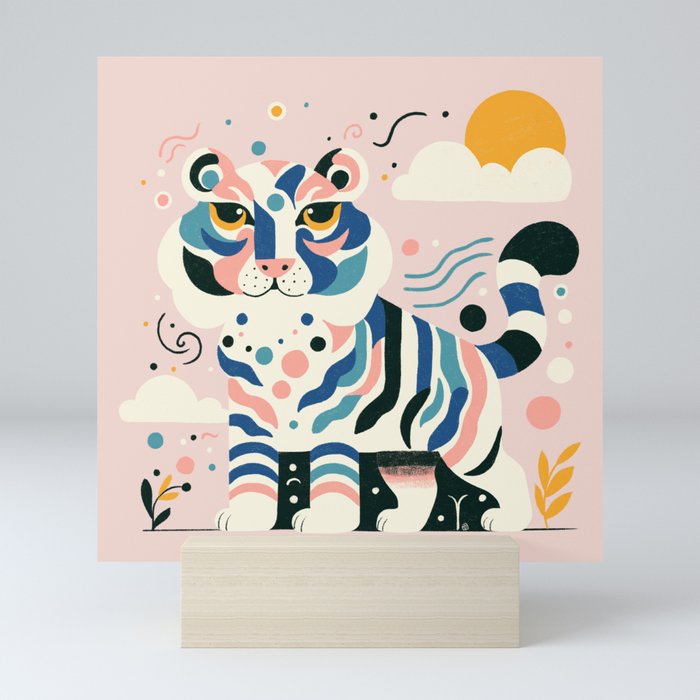Sunset Stripes: Abstract Tiger Illustration Mini Art Print