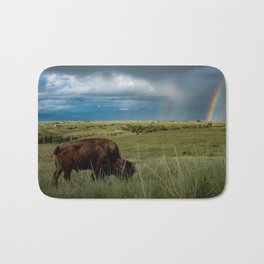 Majestic AF Bath Mat | Landscape, Bison, Montana, Digital, Greatplains, Rainbow, Wildlife, Photo, Color, Weather 