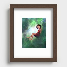 Girl Swinging in the Trees in a Red Dress Recessed Framed Print