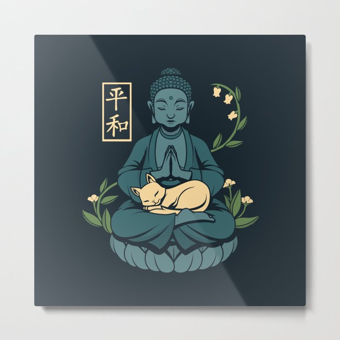 Cat Meditation Buddhism Buddha by Tobe Fonseca Metal Print