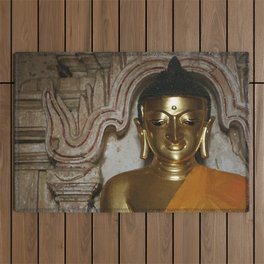 Golden Buddha Head in Temple - Burma - Illustration Outdoor Rug