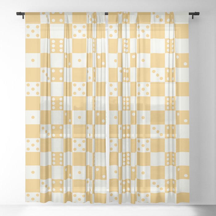 Checkered Dice Pattern (Creamy Milk & Banana Yellow Color Palette) Sheer Curtain