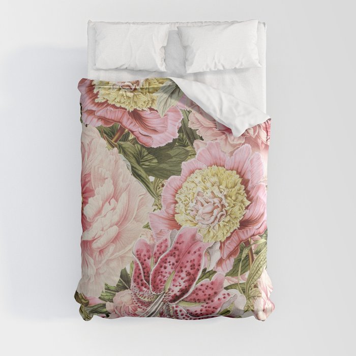 Vintage & Shabby Chic Floral Peony & Lily Flowers Watercolor Pattern Duvet Cover