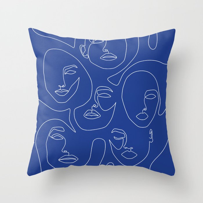 Faces In Blue Throw Pillow