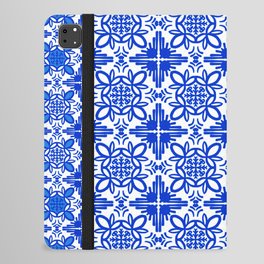 Cheerful Retro Modern Kitchen Tile Layered Pattern Delft Blue iPad Folio Case
