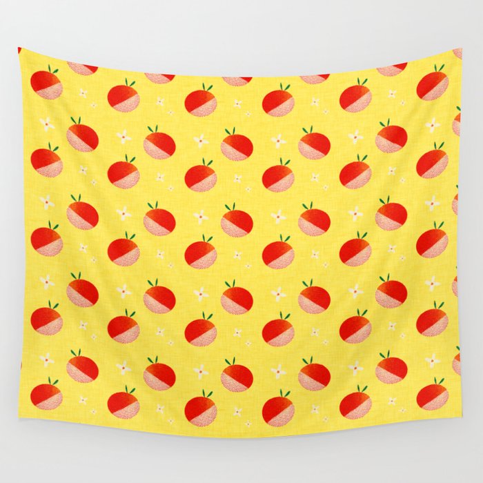 Garden Party Oranges Yellow Wall Tapestry