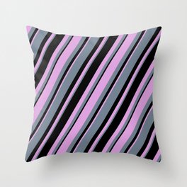 [ Thumbnail: Plum, Slate Gray, and Black Colored Lines Pattern Throw Pillow ]