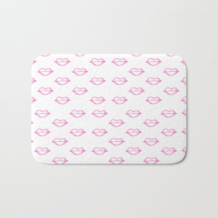 Trendy hand painted watercolor pink  cool lips Bath Mat