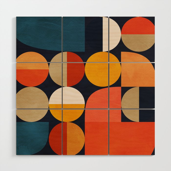 mid century geometric abstract Wood Wall Art