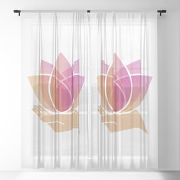 Hand holding a pink lotus flower	 Sheer Curtain