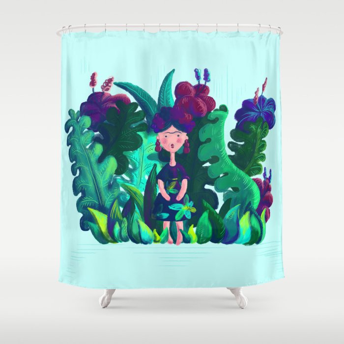 Floral Jungle Frida Kahlo Colorful Illustratration Shower Curtain