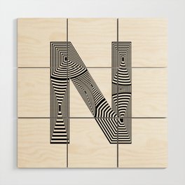 capital letter N in black and white, with lines creating volume effect Wood Wall Art