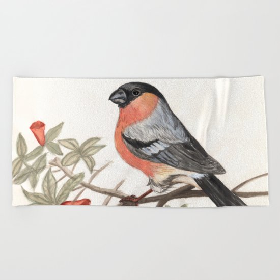 Eurasian bullfinch bird Beach Towel