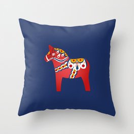 Swedish Dala Horse Illustration Throw Pillow