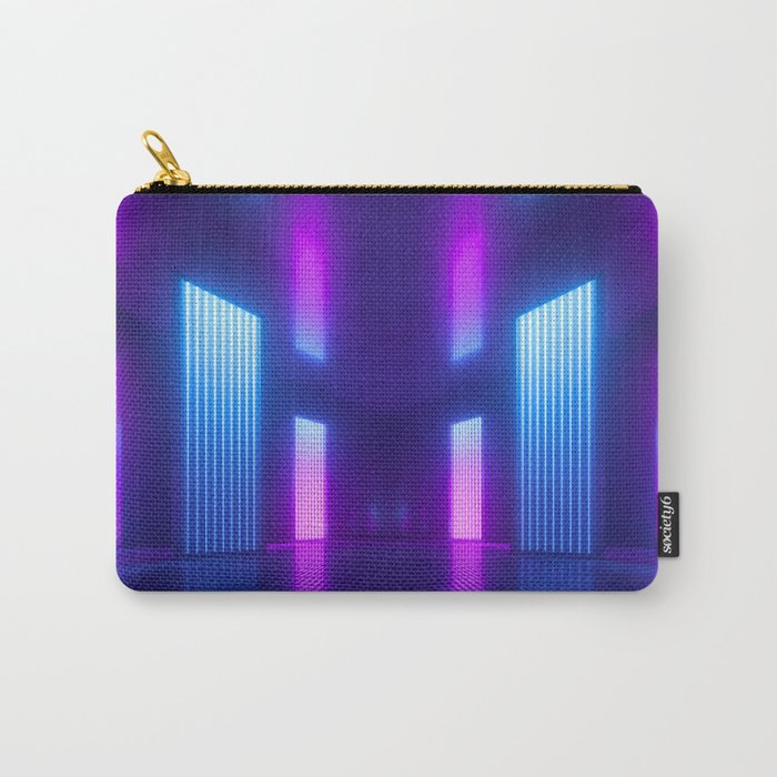 3d, blue pink violet neon abstract background, ultraviolet light, night club empty room interior, tunnel or corridor, glowing panels, fashion podium, performance stage decorations,  Carry-All Pouch