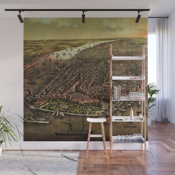 1873 NYC Ferd. Mayer & Sons, Lithograph of NYC - Manhattan in color Wall Mural