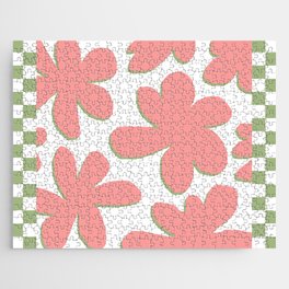 Abstract Flowers in Checkerboard Frame Jigsaw Puzzle