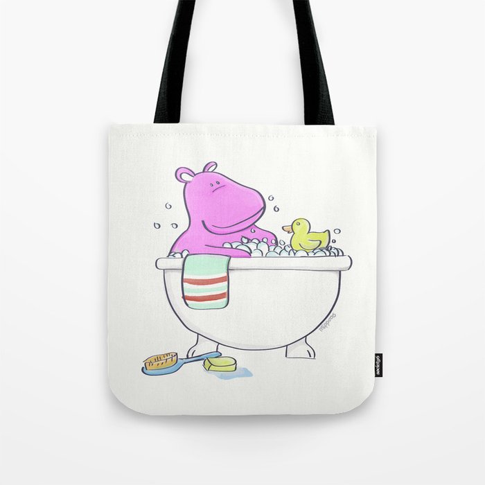 Bath Time Hippo illustration for the bathroom or nursery art Tote Bag