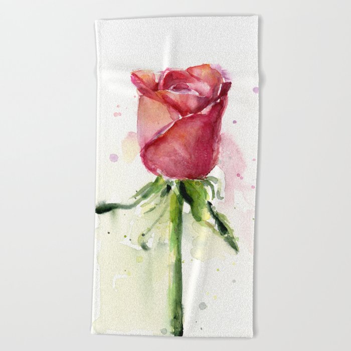 Rose Watercolor Red Flower Painting Floral Flowers Beach Towel By Olechka Society6