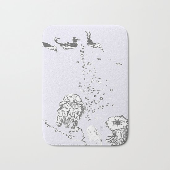 Two Tailed Duck and Jellyfish Lavender Bath Mat