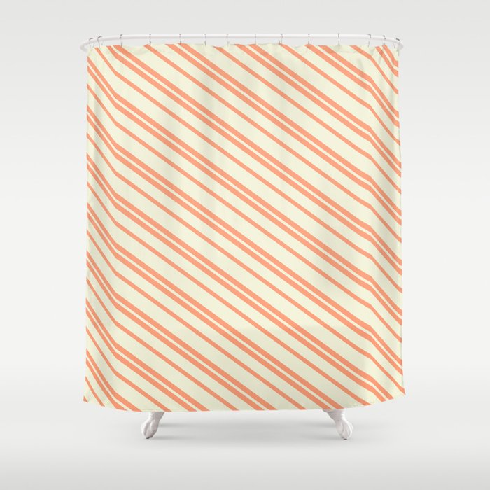 Light Salmon and Beige Colored Stripes/Lines Pattern Shower Curtain