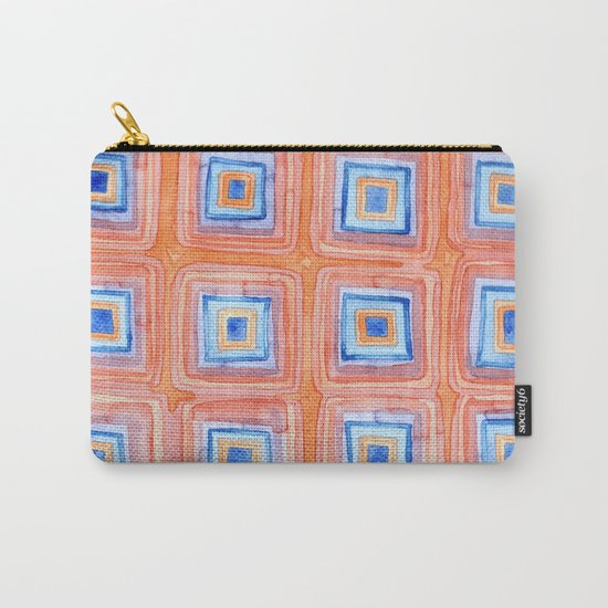 Twelve Red and Blue Melted Together Squares Carry-All Pouch
