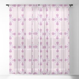 Pink Floral Pattern Sheer Curtain