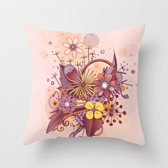 Zentangle, summer rose pink, purple doodle Throw Pillow