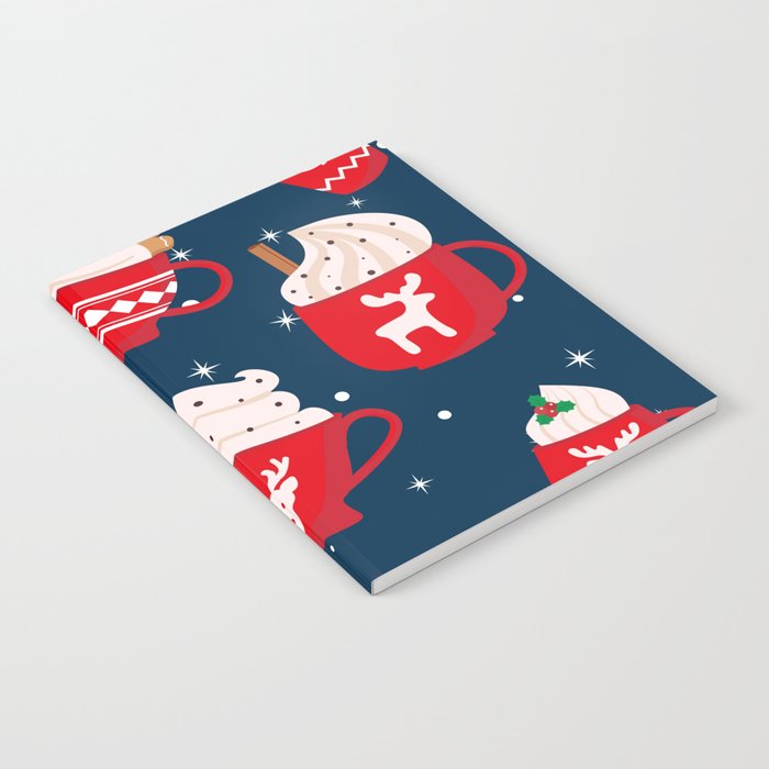 Seamless Pattern. Red Cup with a Hot Drink. Christmas Cute Card 03 Notebook
