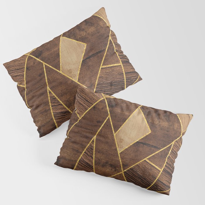 Three Wood Types Blocks Gold Stripes Pillow Sham