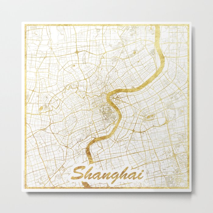 Shanghai Map Gold Metal Print
