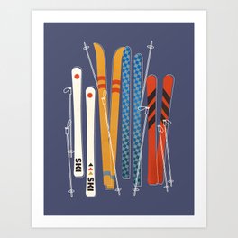 Retro Colorful Skis Art Print