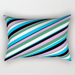 [ Thumbnail: Eyecatching Plum, Sea Green, White, Deep Sky Blue, and Black Colored Pattern of Stripes Rectangular Pillow ]