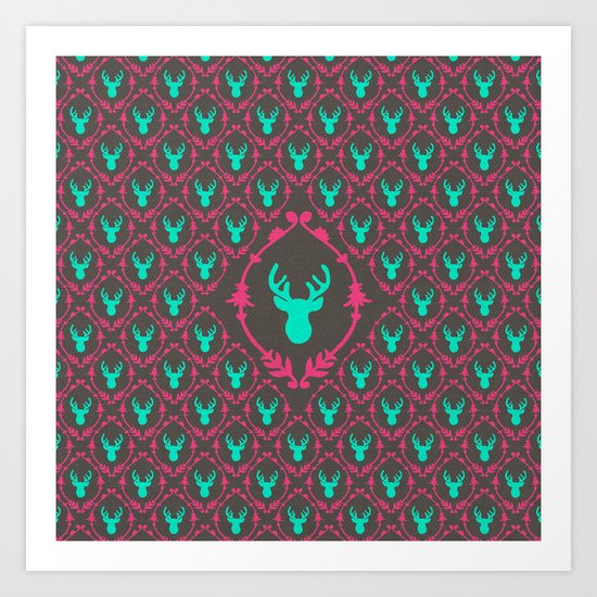 Oh Deer (teal dark) Art Print
