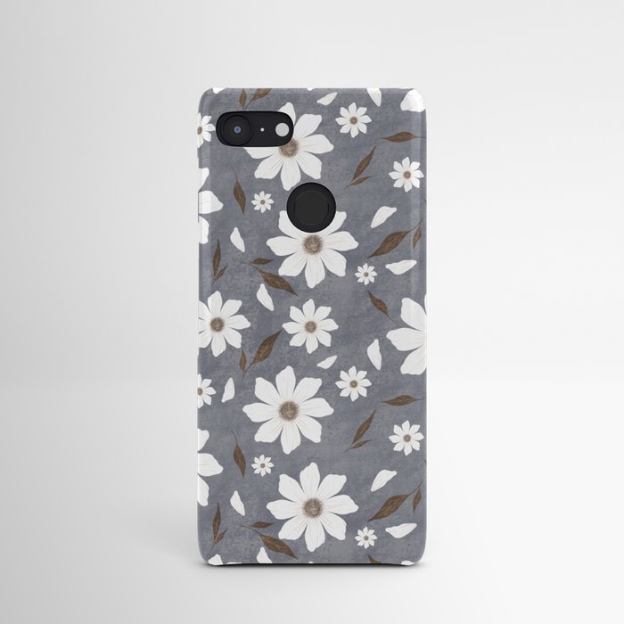 Flowers and leafs with texture gray Android Case