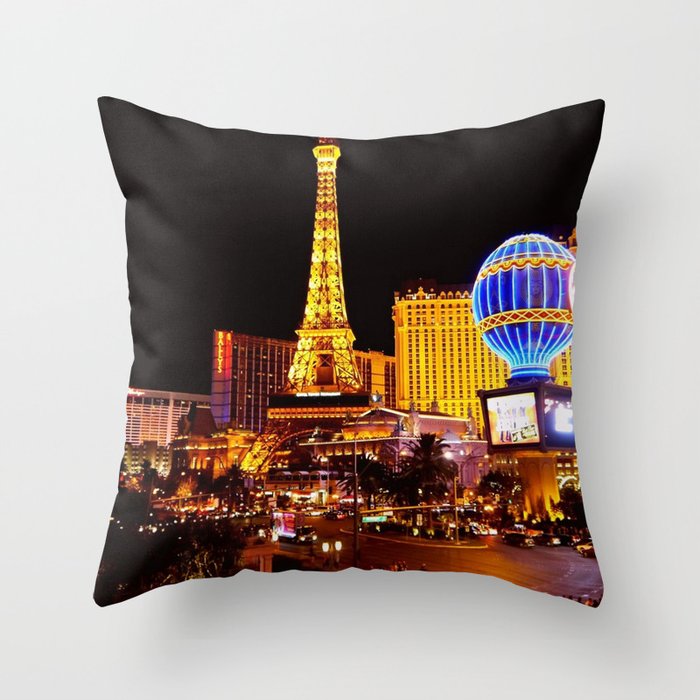 Las Vegas Night Skyline Throw Pillow by Restored Art And History