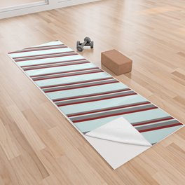 [ Thumbnail: Grey, Dark Red & Light Cyan Colored Stripes/Lines Pattern Yoga Towel ]