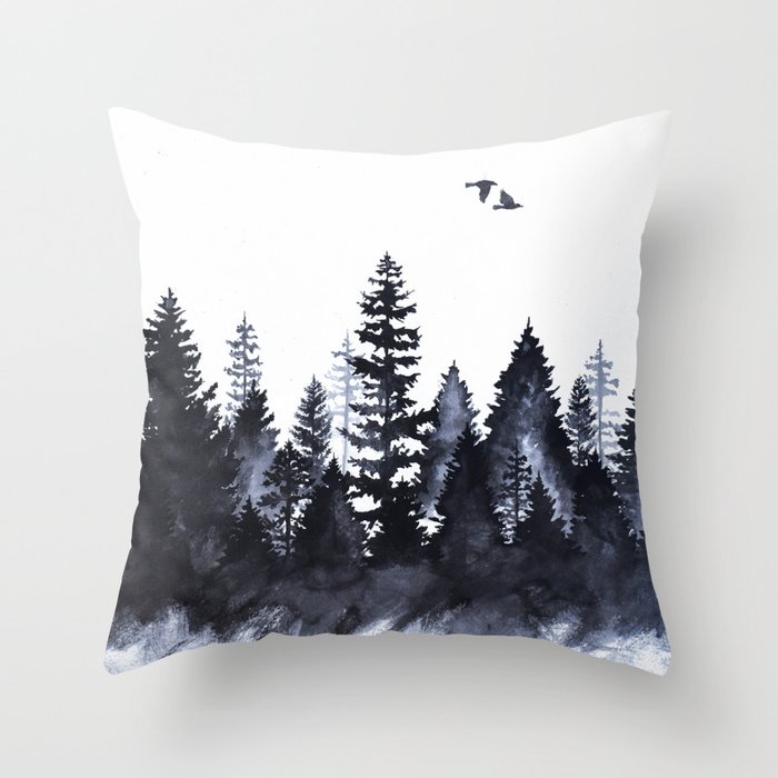 Forest Silhouette Watercolor Throw Pillow