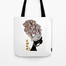 Leo Black Woman With LIon Turban Tote Bag