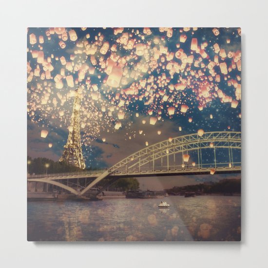 Love Wish Lanterns over Paris Metal Print