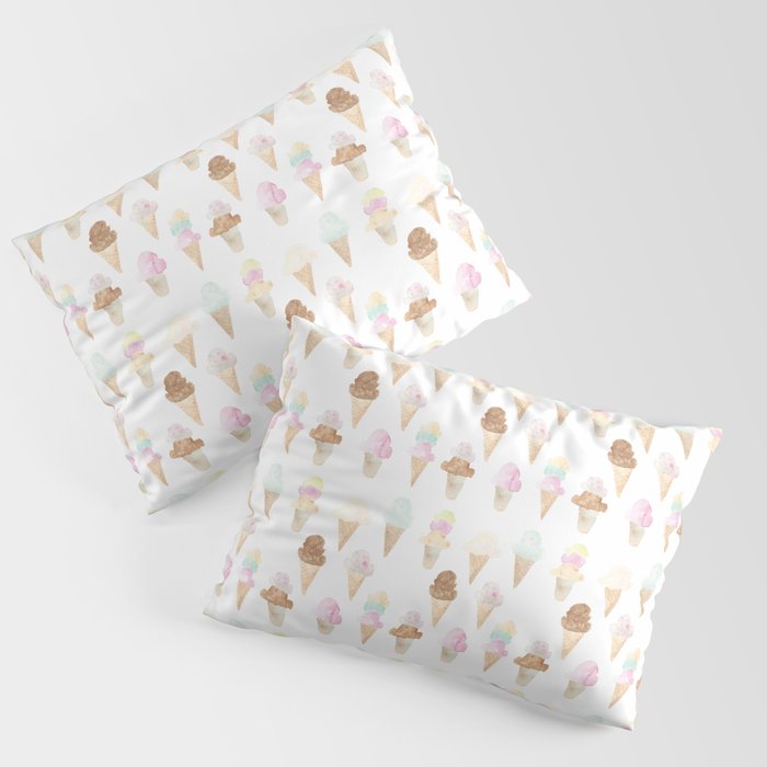 Watercolor Ice Cream Cones Pillow Sham