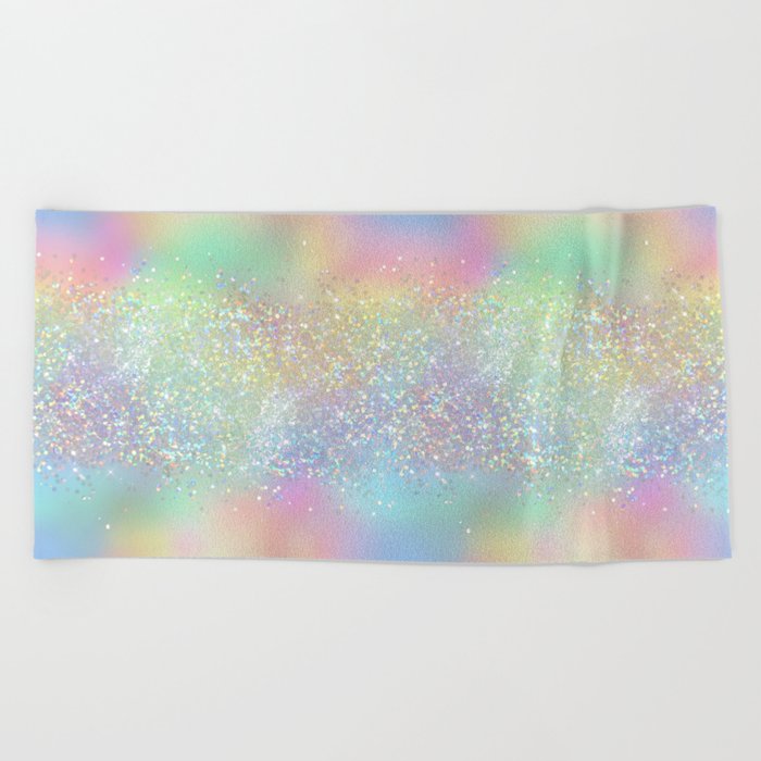 Pretty Rainbow Holographic Glitter Beach Towel