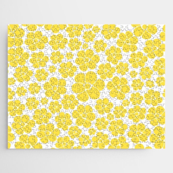 Flower Pattern - Lemon Yellow and White Jigsaw Puzzle