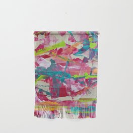 Confetti: A colorful abstract design in neon pink, neon green, and neon blue Wall Hanging